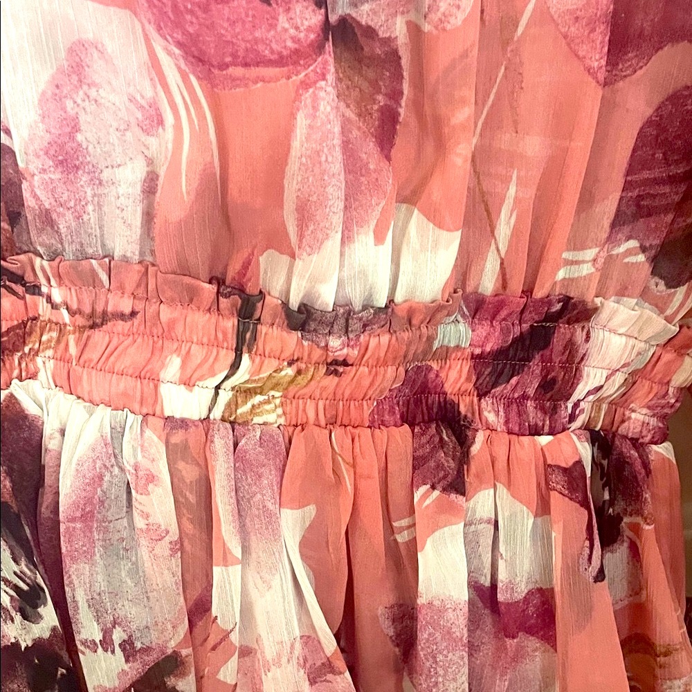 Misa Los Angeles Bridget Ruffled Floral Pink/Burgundy Dress Size Medium NWT - Picture 4 of 8